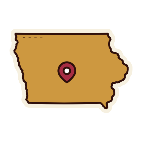 The outline of the state of Iowa with a Geomarker